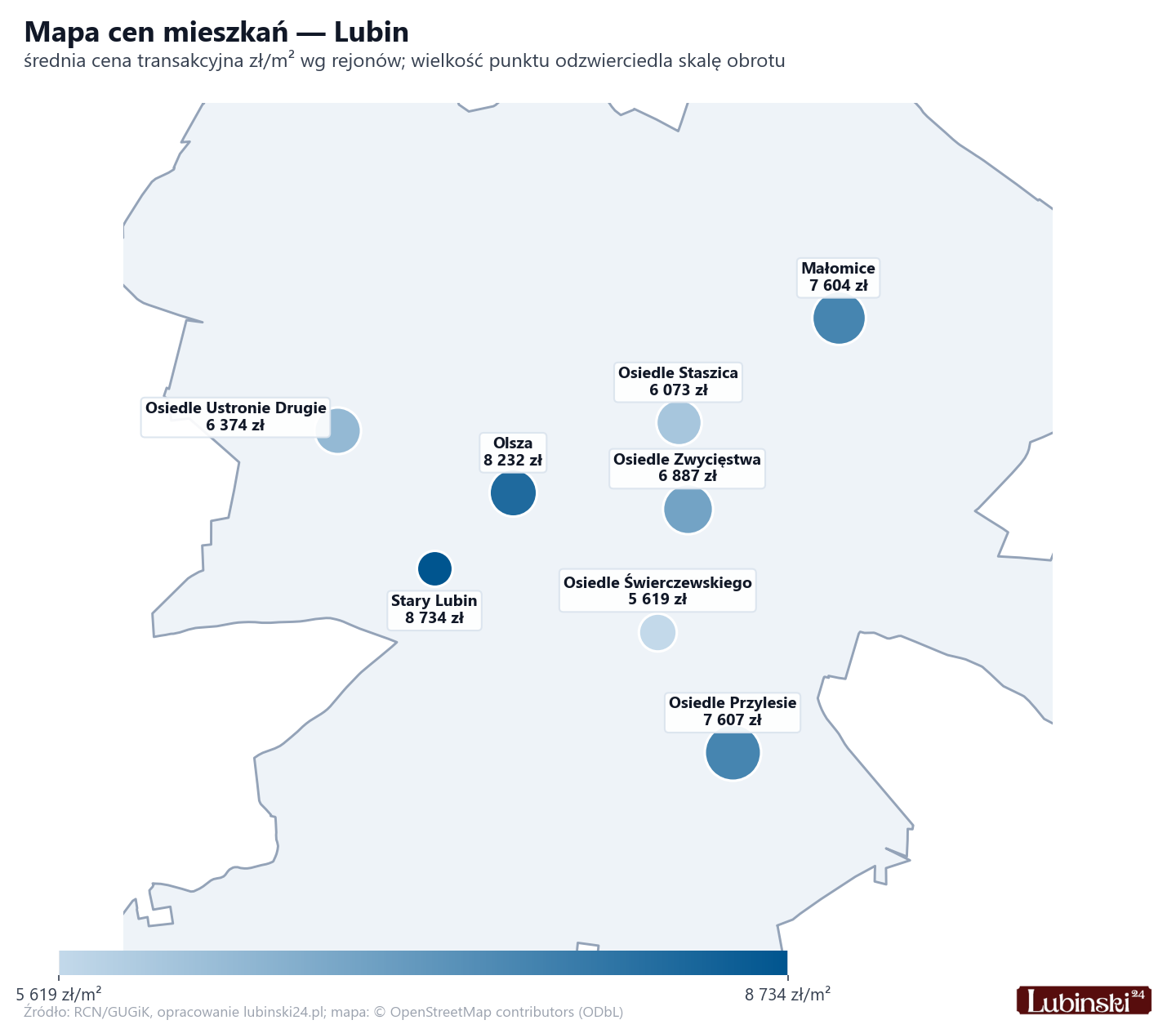 Mapa cen mieszkań - Lubin