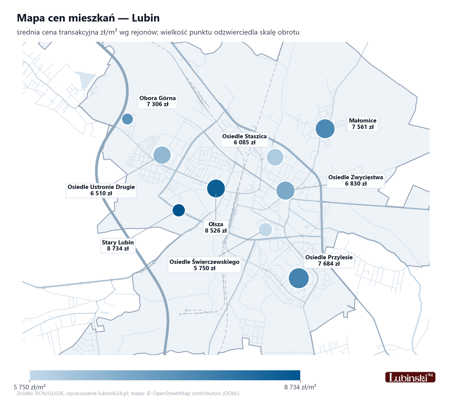 Mapa cen mieszkań - Lubin