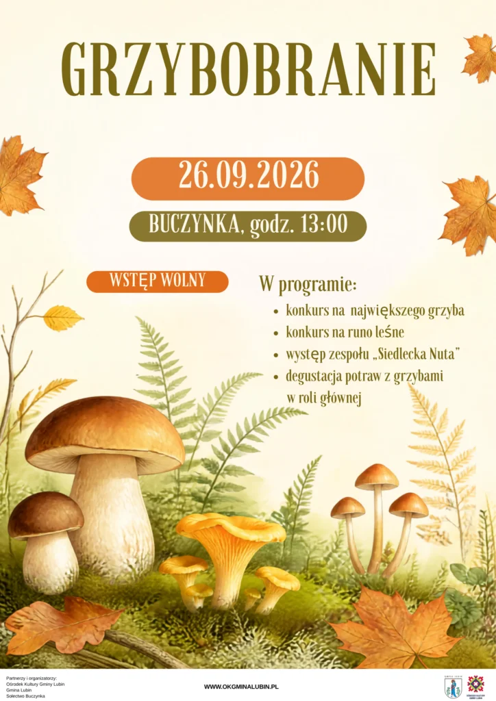 Grafika promocyjna wydarzenia Grzybobranie 2026 w Buczynce