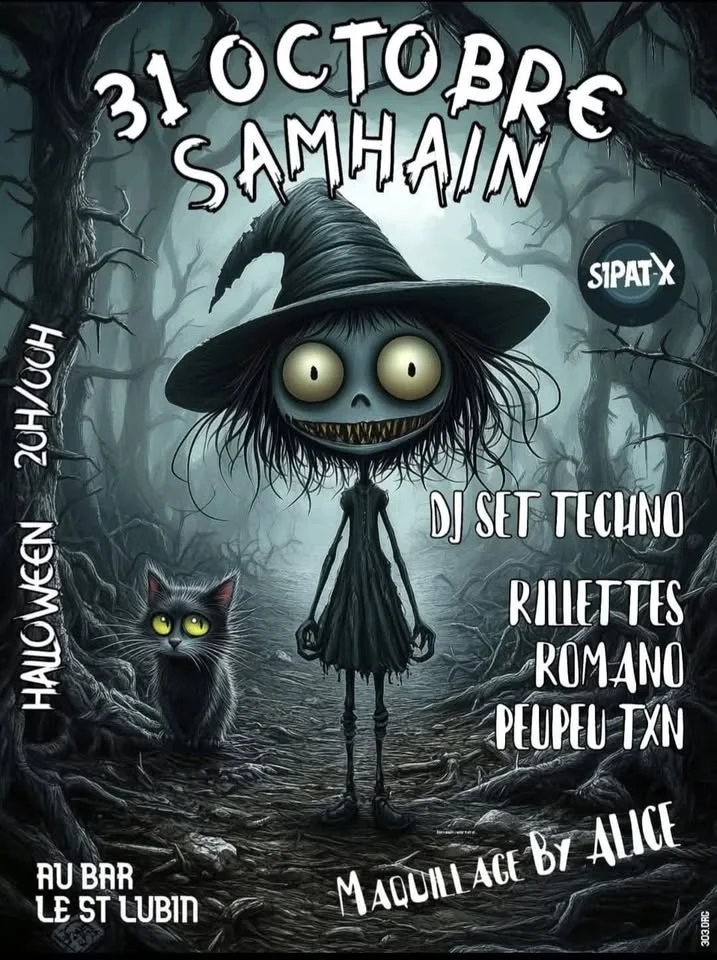 Grafika promocyjna wydarzenia Halloween Night au St Lubin — noc z DJ-em, kostiumami i krwawymi koktajlami