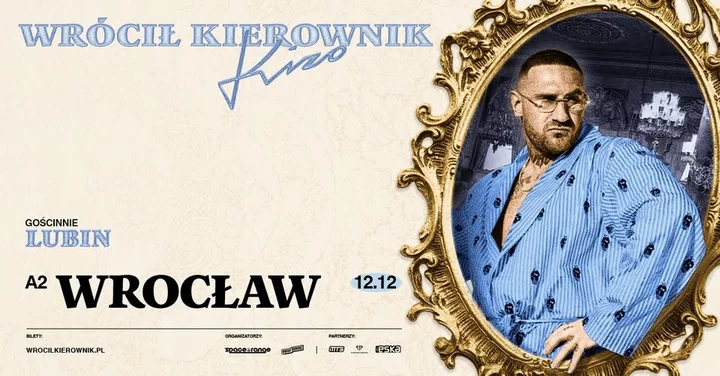 Grafika promocyjna wydarzenia KIZO – WRÓCIŁ KIEROWNIK: koncert we Wrocławiu (12 grudnia 2025, A2)
