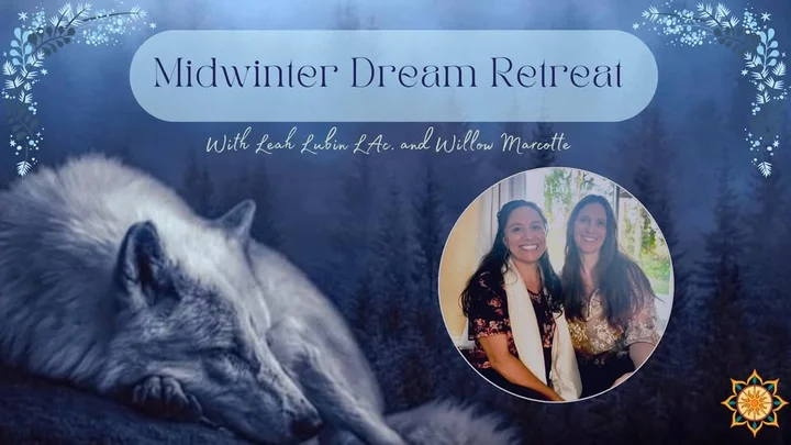 Grafika promocyjna wydarzenia Midwinter Dream Retreat with Leah Lubin & Willow Marcotte — zimowy wieczór odzyskiwania równowagi