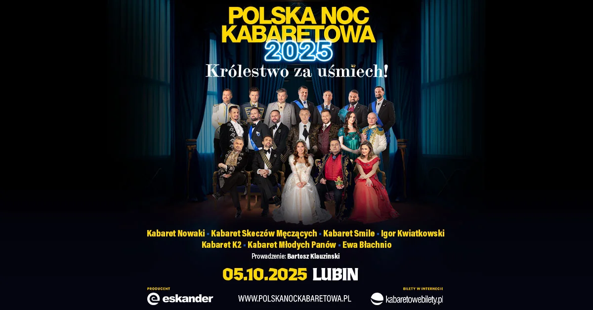 Grafika promocyjna wydarzenia Największe wydarzenie kabaretowe w Lubinie w październiku 2025