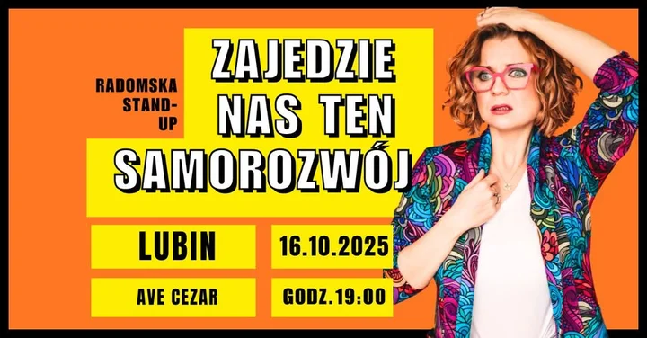 Obrazek przedstawia grafikę promocyjną wydarzenia Wieczór stand-upu Aleksandry Radomskiej w Lubinie