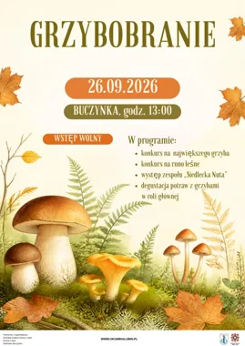 Grafika promocyjna wydarzenia Grzybobranie 2026 w Buczynce