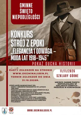 Grafika promocyjna wydarzenia Konkurs „Strój z epoki” – „Elegancja i Odwaga – moda lat 1918–1945”