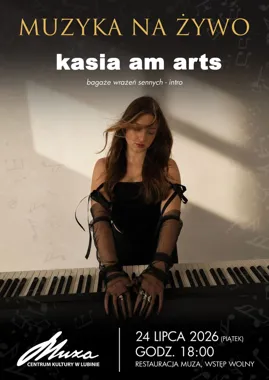 Grafika promocyjna wydarzenia Młody głos na małej scenie Muzy. Wieczór autorskiej muzyki Kasi am arts