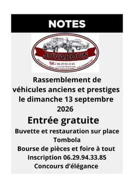 Grafika promocyjna wydarzenia Rassemblement de véhicules anciens et prestiges — spotkanie zabytków i aut prestiżowych, 13 września 2026