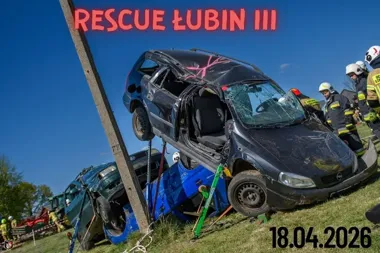 Grafika promocyjna wydarzenia Rescue Łubin III — III edycja warsztatów ratowniczych w Łubin Kościelny