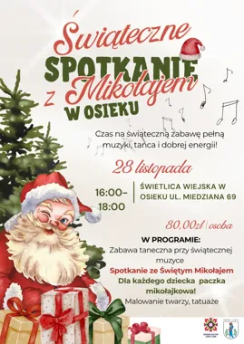 Grafika promocyjna wydarzenia Świąteczne spotkanie z Mikołajem w Osieku