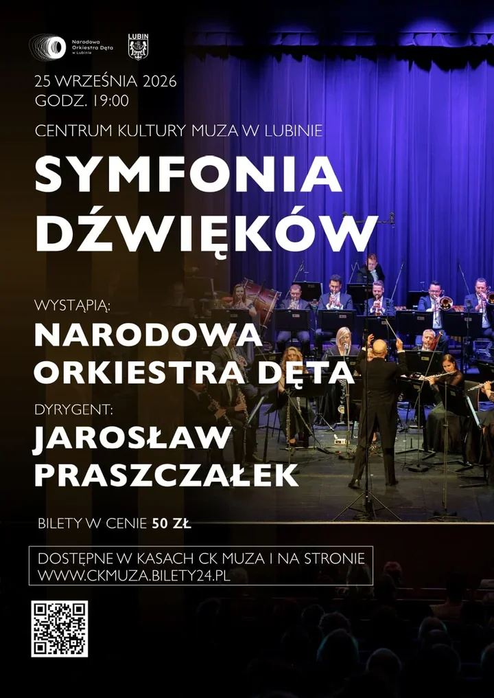 Grafika promocyjna wydarzenia Symfonia Dźwięków – Koncert Narodowej Orkiestry Dętej w Lubinie