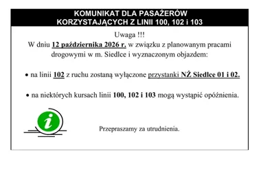 Dwa przystanki w Siedlcach wyłączone z obsługi. Możliwe opóźnienia