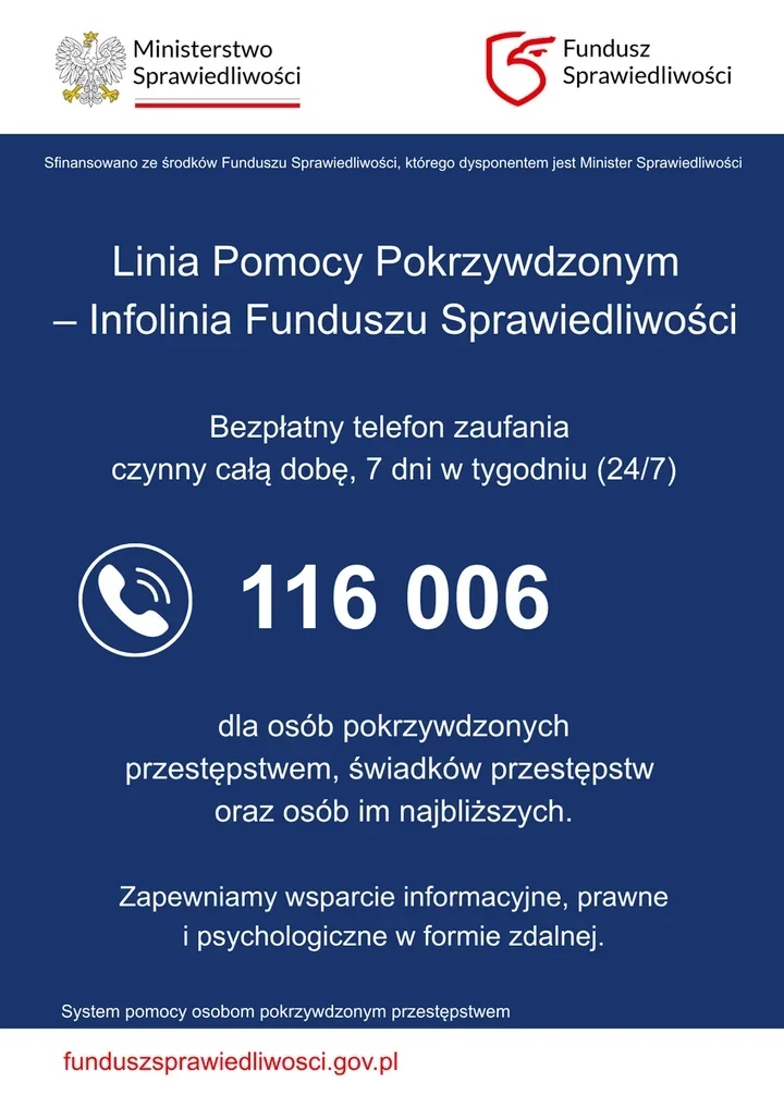 116 006 - całodobowa pomoc dla pokrzywdzonych i świadków przestępstw